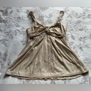 Y2K Gold Metallic Twist Babydoll Sleeveless Top XS Office Mobwife Boho Fairycore